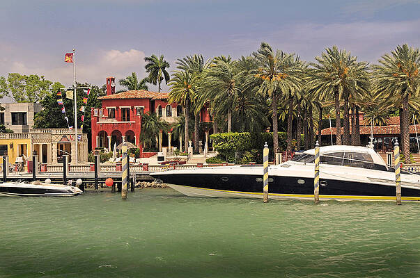 Luxury Waterfront Mansion with Yacht Photograph