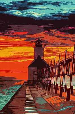 Landscape Painting - Michigan - St Joseph Lighthouse by AM FineArtPrints
