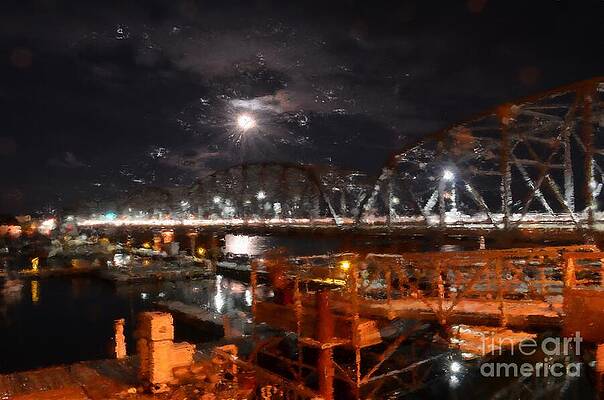 Bridge Wall Art featuring the digital art Michigan Street Bridge After Dark by Duluth To Door County Photography