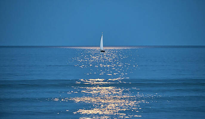 Reflection Photograph - Moonlight Sail 2 - Ogunquit Beach - Maine by Steven Ralser