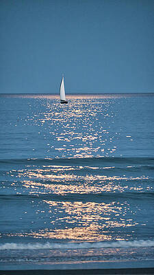 Reflection Photograph - Moonlight Sail - Ogunquit Beach - Maine by Steven Ralser