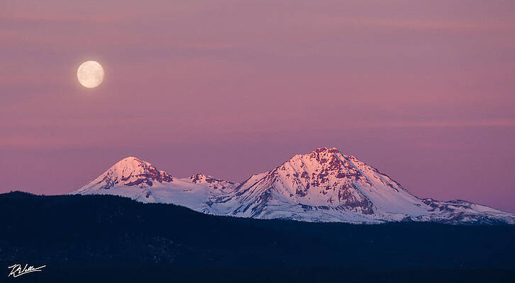Mountain Photograph - Moonset And Sunrise by Russell Wells