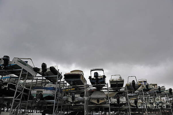 Transportation Wall Art featuring the photograph Motor Boats On Racks by Sami Sarkis Photography