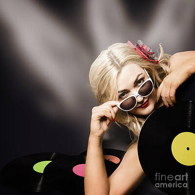 Wall Art featuring the photograph Music DJ Girl Holding Audio Vinyl Record by Jorgo Photography