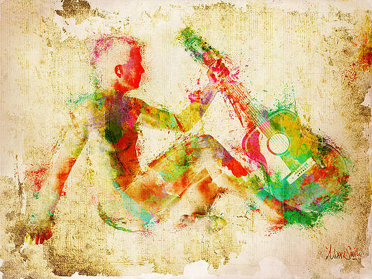 Colorful Silhouette with Guitar Digital Art
