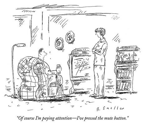 Tv Wall Art featuring the drawing Mute Button by Barbara Smaller