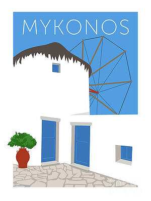 Greece Digital Art - MYKONOS Windmill - Blue by Sam Brennan