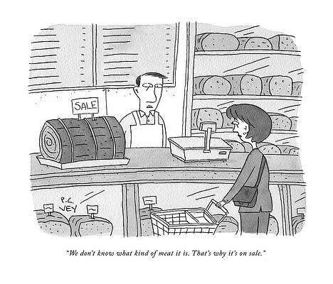 Meat Drawing - Mystery Meat On Sale by Peter C Vey