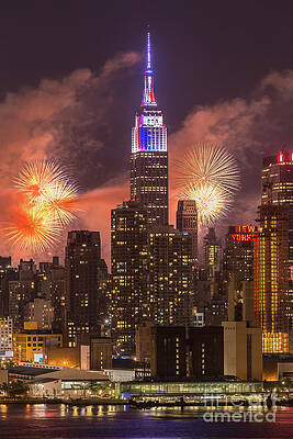 Wall Art featuring the photograph New York City Skyline And Fireworks II by Clarence Holmes
