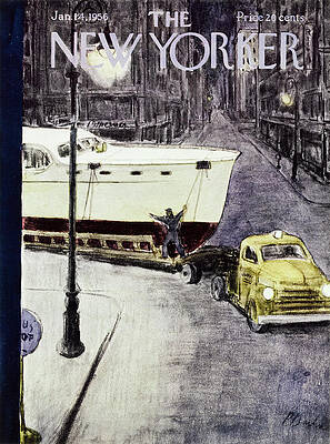 City Street with Large Boat Transport Painting