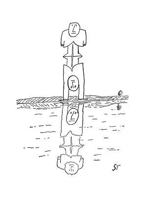 Reflection Wall Art featuring the drawing New Yorker July 9th, 1960 by Saul Steinberg