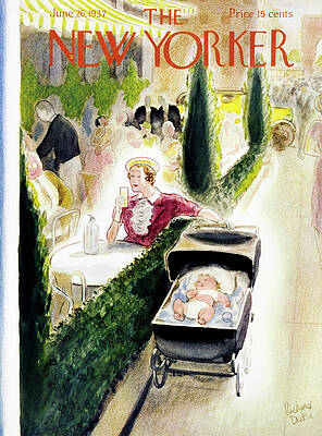 Vintage Cafe Scene with Baby Painting