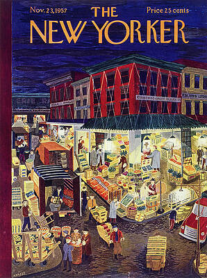 Bustling 1950s Night Market Scene Painting