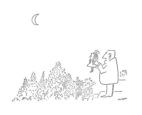 Man Admiring Woman in the Moonlight Drawing