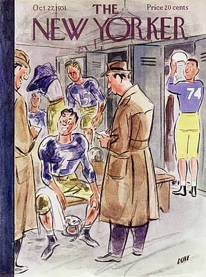 1951 Football Locker Room Scene Painting