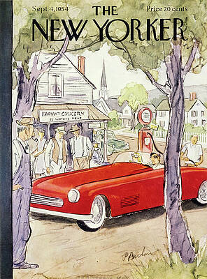 Vintage Car in Town Scene Wall Art