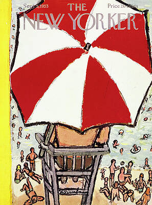 Beach Scene with Red Umbrella Wall Art