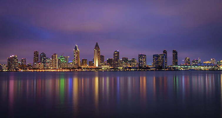 Wall Art featuring the photograph Night Skyline Of San Diego Downtown, California by Miroslav Liska