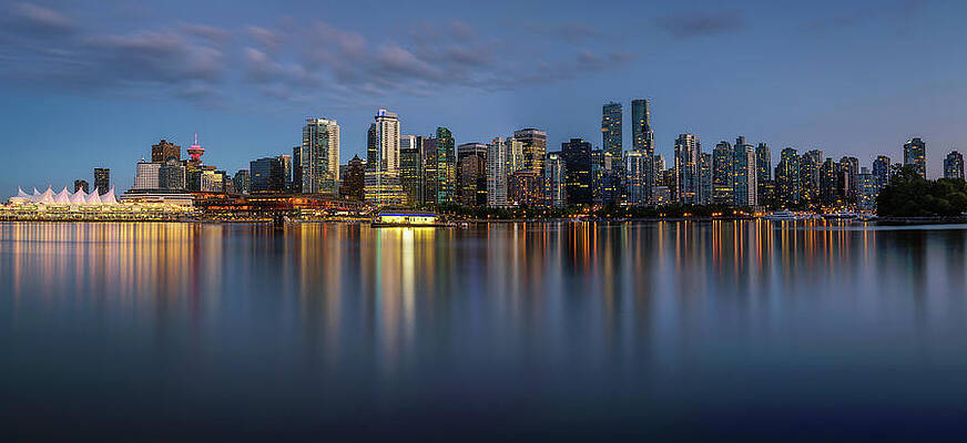Wall Art featuring the photograph Night Skyline Of Vancouver Downtown From Stanley Park by Miroslav Liska