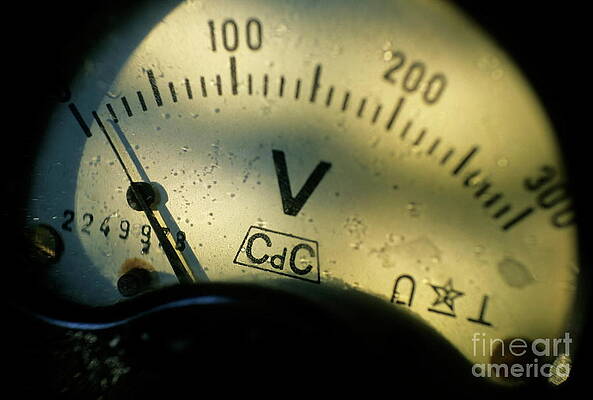 Vintage Voltmeter Close-Up Photograph