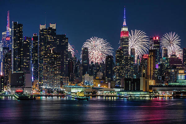Fireworks Over New York City Skyline Wall Art