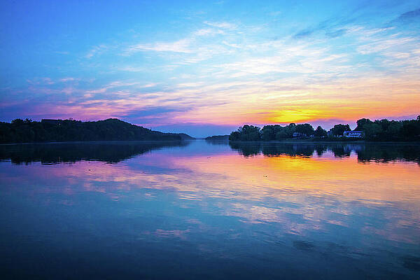 Green Wall Art featuring the photograph Ohio River At Sunset by Jonny D