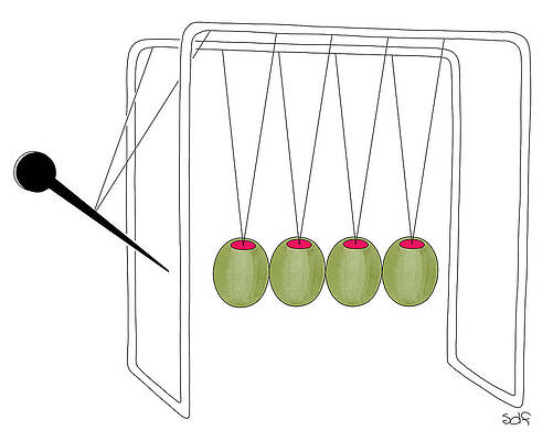 Newton's Cradle Made of Olives Drawing