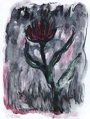 Wall Art featuring the mixed media One Red Flower by Katt Yanda