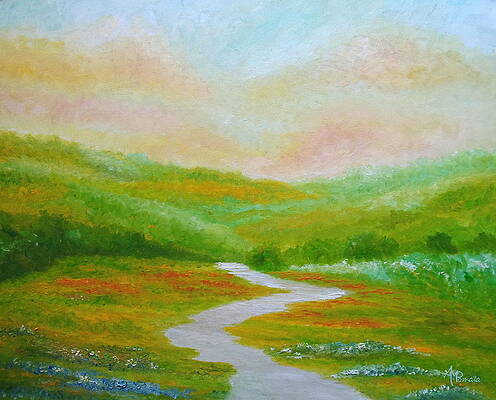 Landscape Painting - Out Of The Daily Hullabaloo by Angeles M Pomata