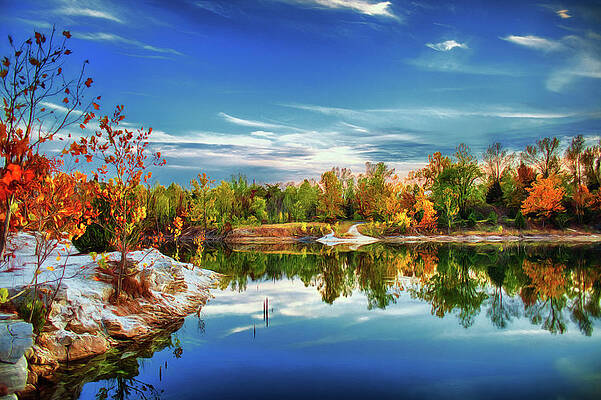 Serene Autumn Landscape Reflection Wall Art