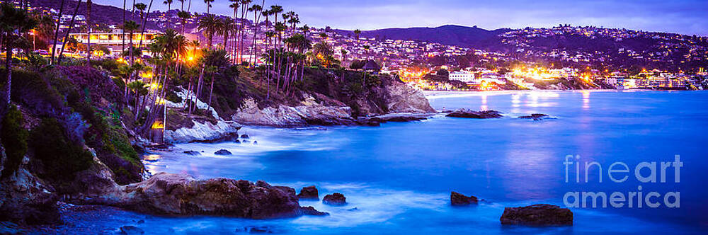 California Wall Art featuring the photograph Panorama Picture Of Laguna Beach City At Night by Paul Velgos