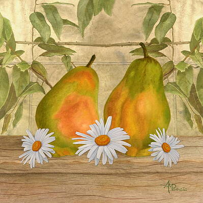 Mixed Media - Pears And Daisies by Angeles M Pomata