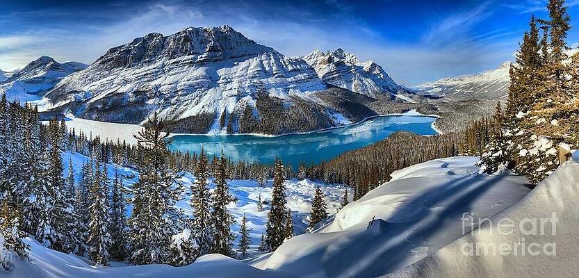 Snowy Mountain Overlooking Blue Lake Wall Art
