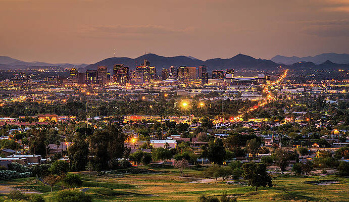 Phoenix Arizona skyline at sunset by Miroslav Liska