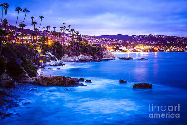California Wall Art featuring the photograph Picture Of Laguna Beach California City At Night by Paul Velgos