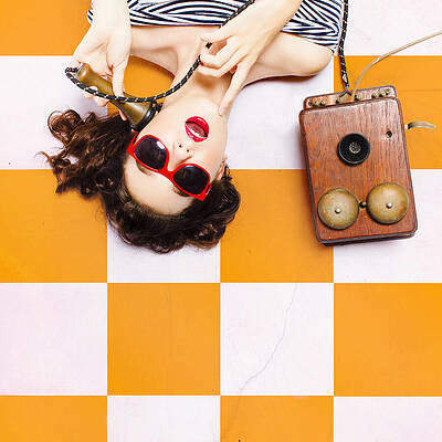 Wall Art featuring the photograph Pin-up Beauty Decision Making On Old Phone by Jorgo Photography
