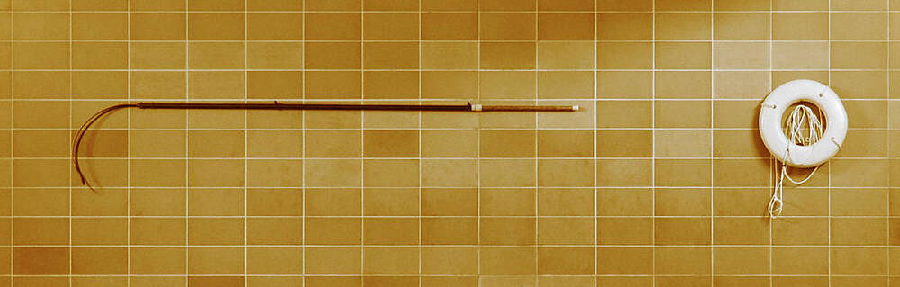 Textured Photograph - Pool Safety -- Life Hook And Life Ring In Florence, Oregon by Darin Volpe