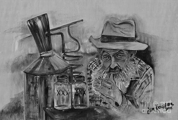 Painting - Popcorn Sutton - Black And White - Waiting On Shine by Jan Dappen