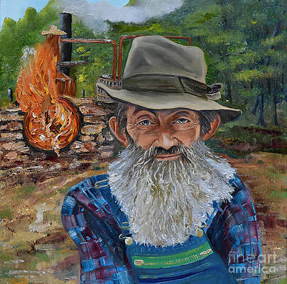 Painting - Popcorn Sutton - Rocket Fuel -White Whiskey by Jan Dappen