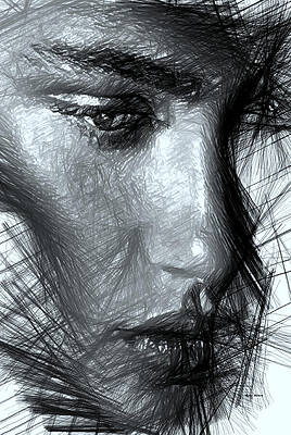 Wall Art featuring the digital art Portrait Of A Woman In Black And White by Rafael Salazar