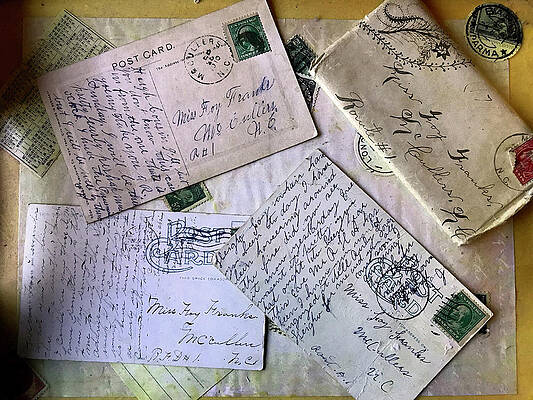 Still Life Wall Art featuring the digital art Postcards And Proposals by Gina Harrison