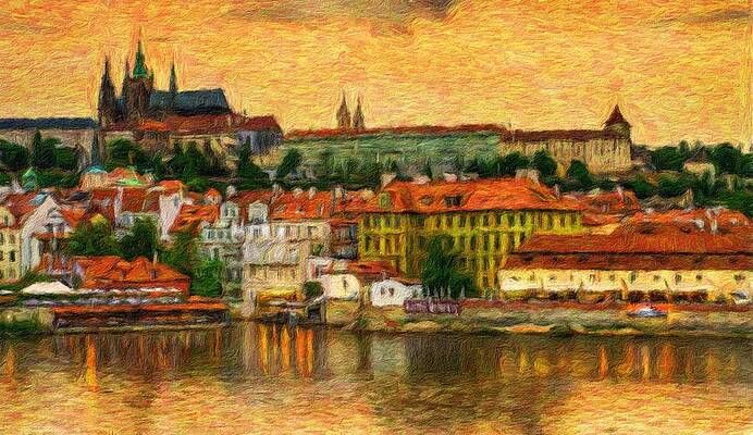 Architecture Painting - Prague From Charles Bridge At Sunset by Miroslav Liska