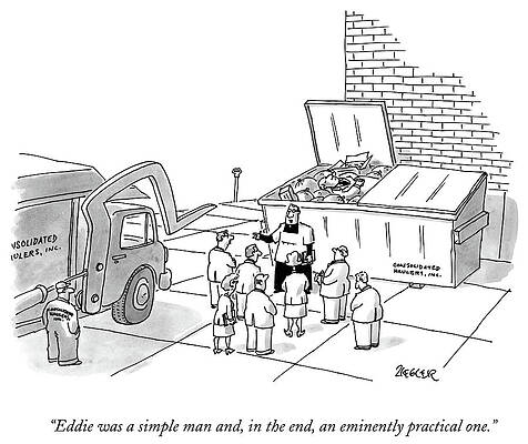 Simple Drawing - Priest Speaks To Gathered Mourners At A Funeral by Jack Ziegler