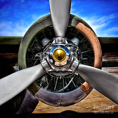 Vintage Airplane Propeller with Blue Sky Photograph