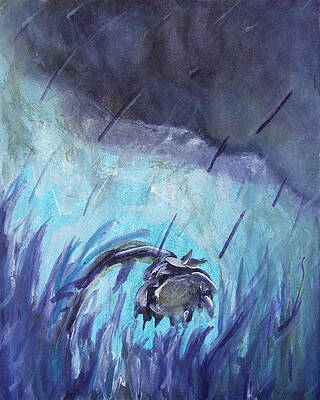 Wall Art featuring the drawing Purple Rain Sunflower by Katt Yanda