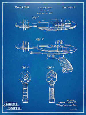 Vintage Ray Gun Blueprint Digital Art