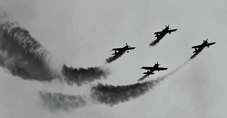 Sky Photograph - RAF Scampton 2017 - Global Stars Loop Black And White by Scott Lyons