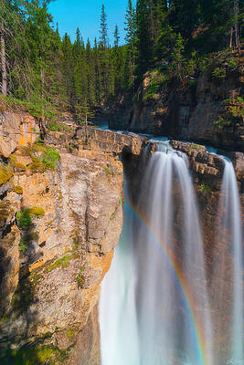 Waterfall Photograph - Rainbow At Johnston Creek by Owen Weber