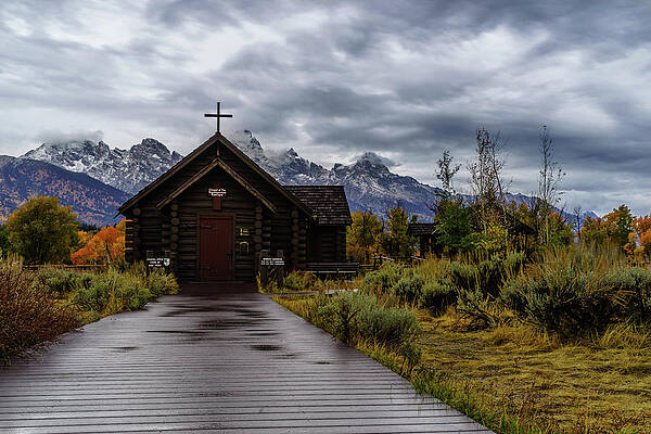 Wyoming Wall Art featuring the photograph Rainy Day At The Chapel Of Transfiguration by Jeff Stoddart