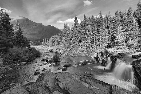 Mountain River and Waterfall Scene Wall Art